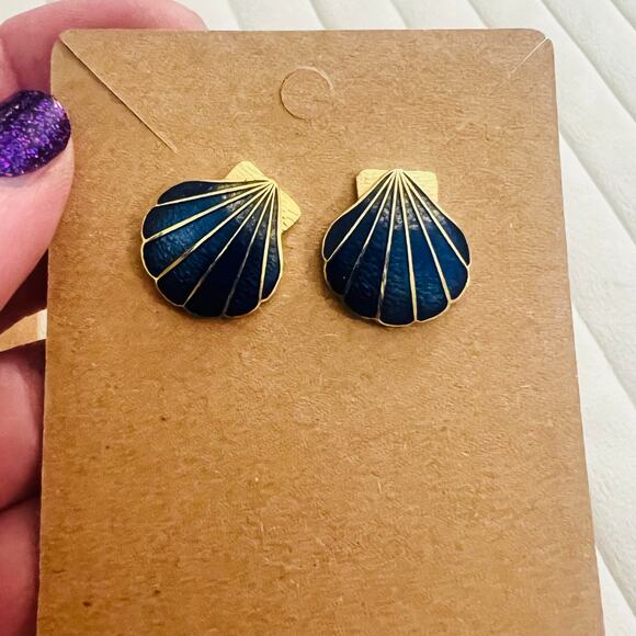 VINTAGE Set of 3 Earrings CLOISONE Small Heart, Shell, And Butterfly Post Back - Picture 7 of 7